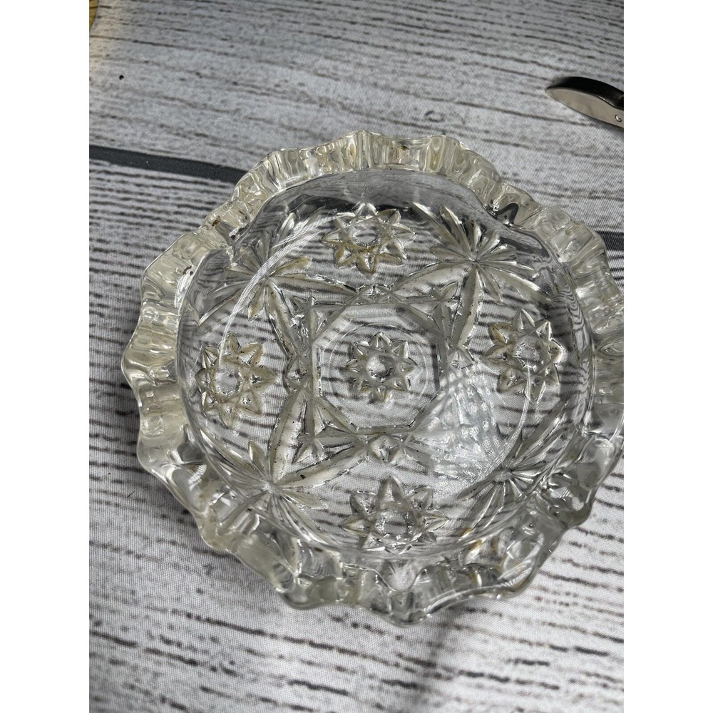 Vintage Anchor Hocking Star Of David Glass Large Ashtray Candle Holder